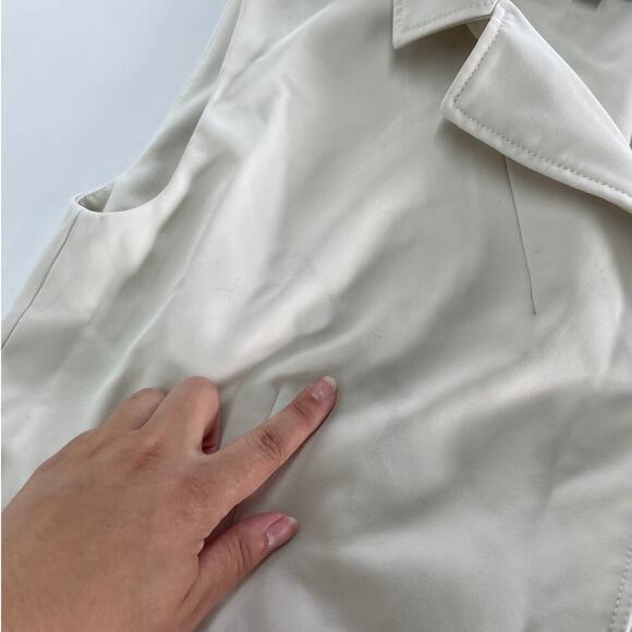 Marina Moscone Collective Vest Womens Medium White Twill Long Wrap Collared - Picture 10 of 11